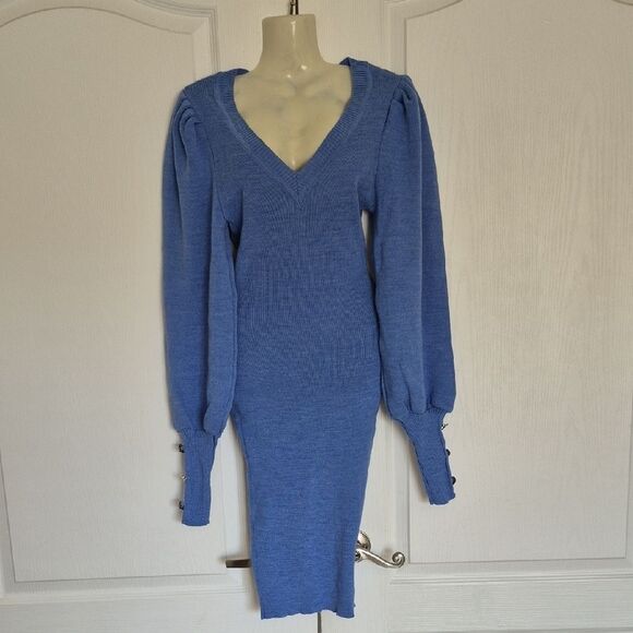 Chic Long Sleeve Sweater Blue Dress - Picture 6 of 16